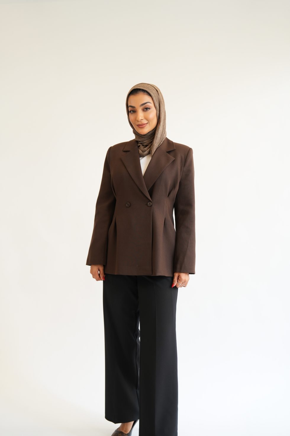 Pleated  Blazer Brown - Image 3